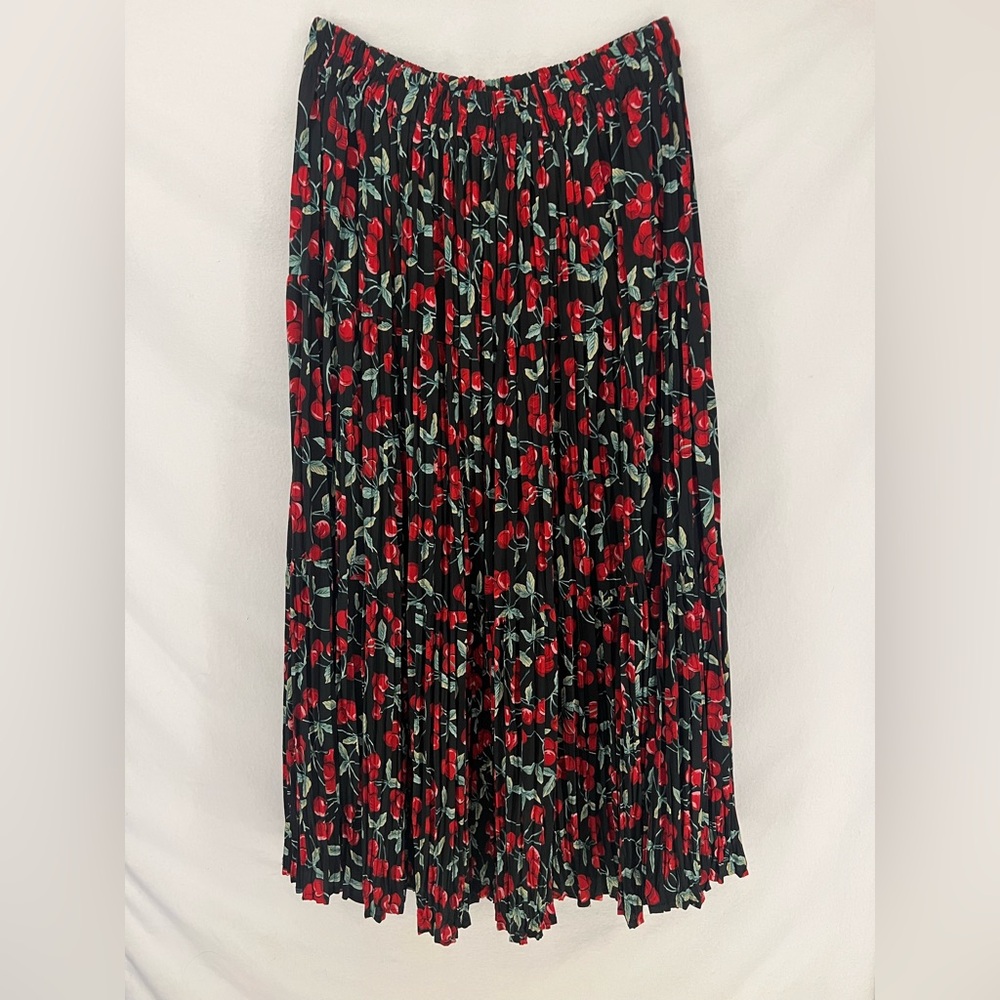 Vintage Cherry Print Midi Maxi Tiered Pleated Skirt Designs By Julie Size M